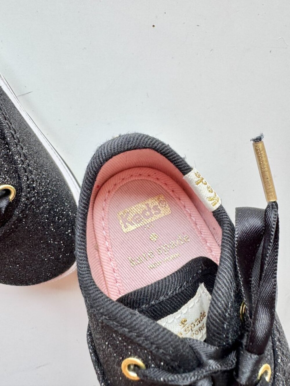 NWOB Baby KEDS x KATE SPADE Champion Glitter Crib Black Sneakers, Size 3M - Picture 8 of 9